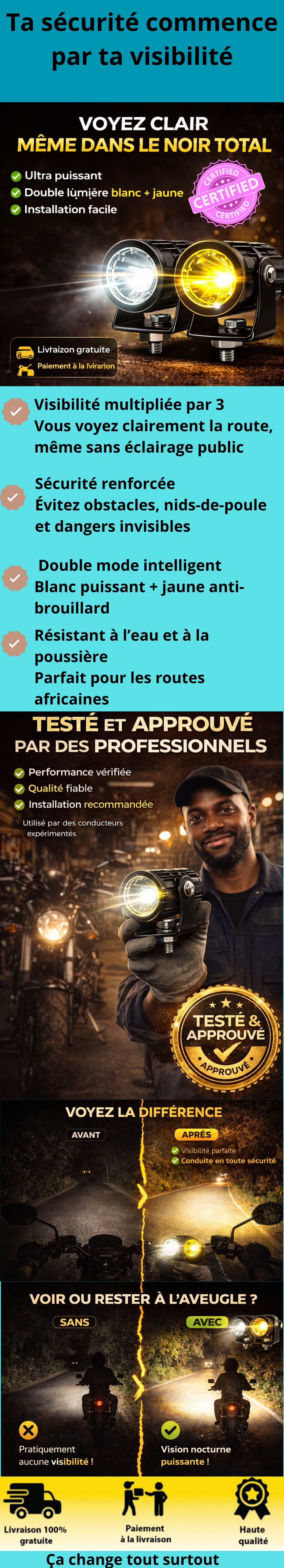 🏍️ MotoLux™ – Double Phare LED Ultra Puissant pour Moto