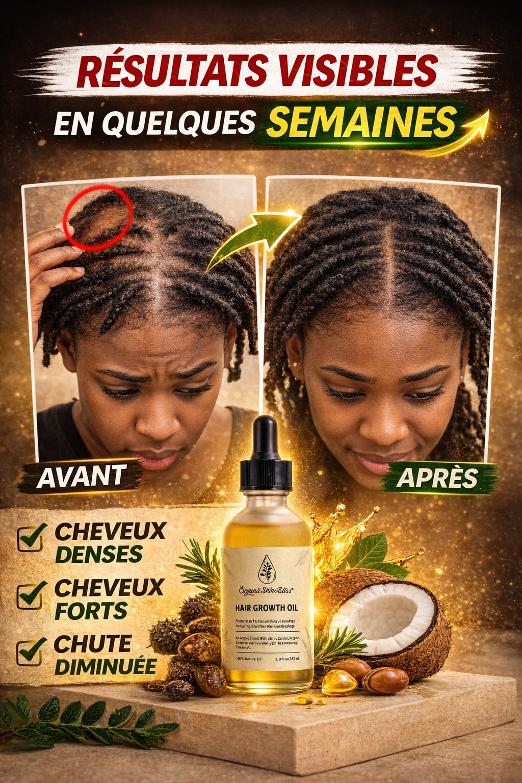 🛒 Huile de Pousse Naturelle – Cheveux Plus Longs, Plus Forts, Plus Denses