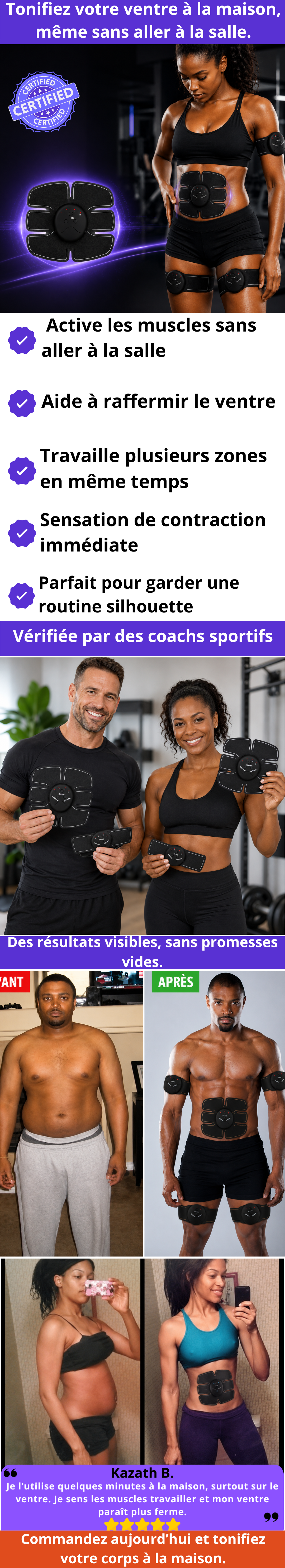 Stimulateur Musculaire EMS pour Ventre, Bras et Cuisses